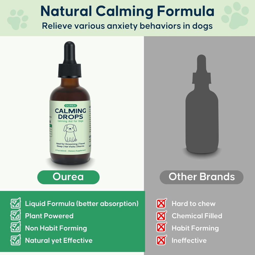 Yakucho Calming Drops helping a dog stay calm during thunderstorms or fireworks