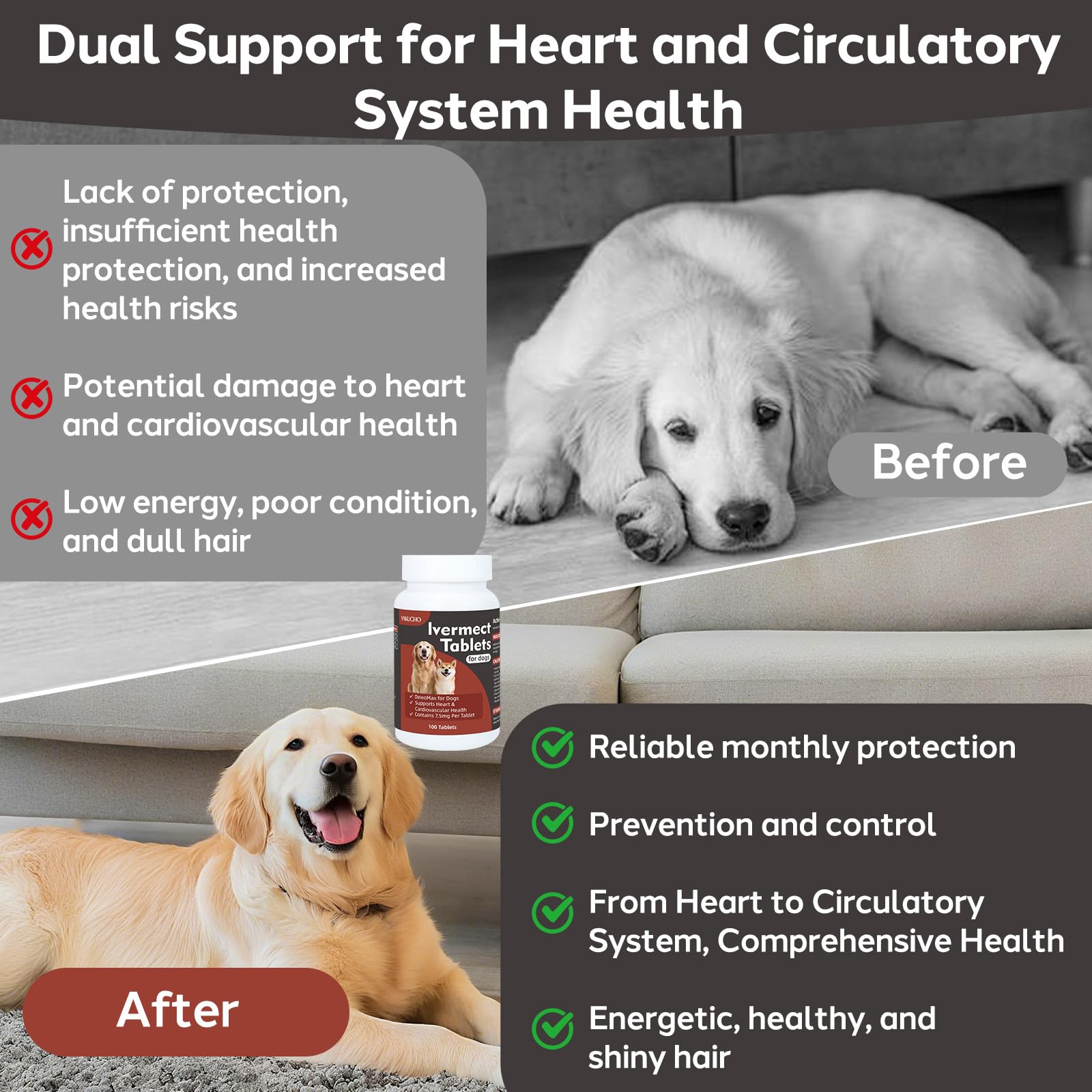 Yakucho heart and circulation support tablets offering steady energy in dogs.