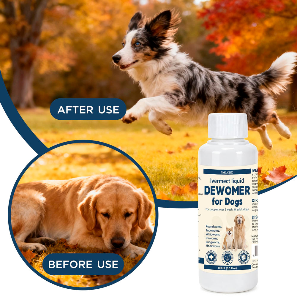 Yakucho lvermect dog liquid supplement close-up shows smooth, easy to administer texture.