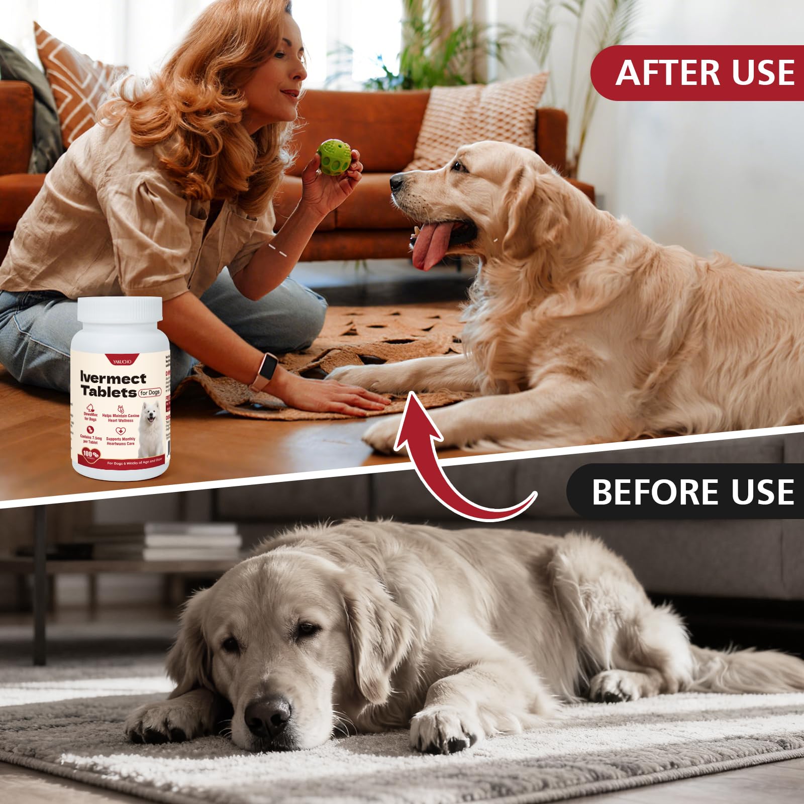 Yakucho lvermect chew tablets in hand illustrating easy feeding for dogs.