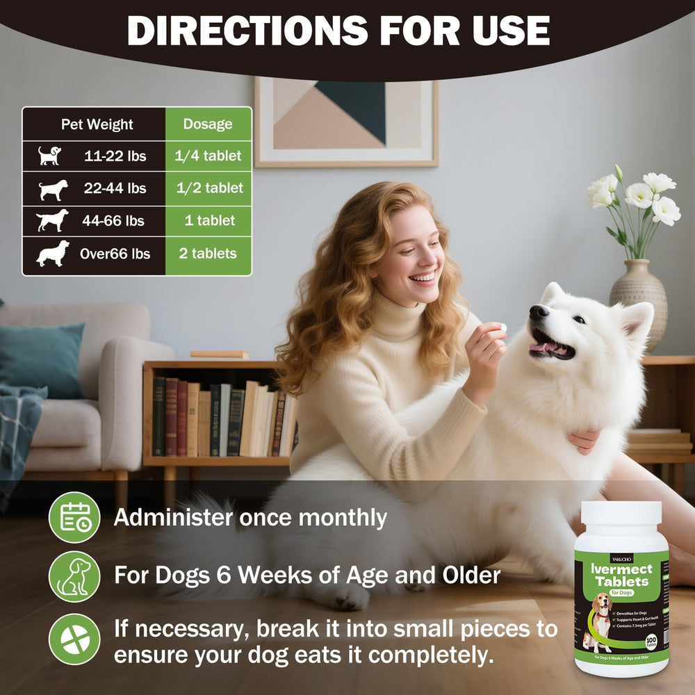 Yakucho lvermect tablets for dogs usage instructions; clear dosing by weight.