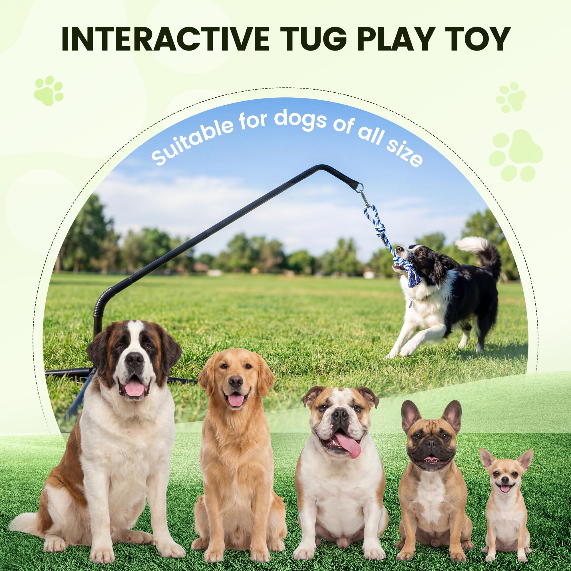 Dog enjoying outdoor tug in yard with YALEENT Tether Tug