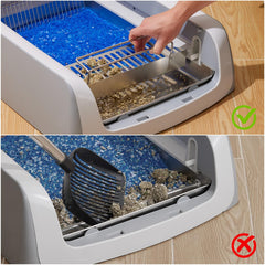 Yangbaga tray highlighting extra litter collecting area for efficient scooping