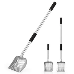 Yangbaga metal cat litter scoop with a long handle for standing scooping.