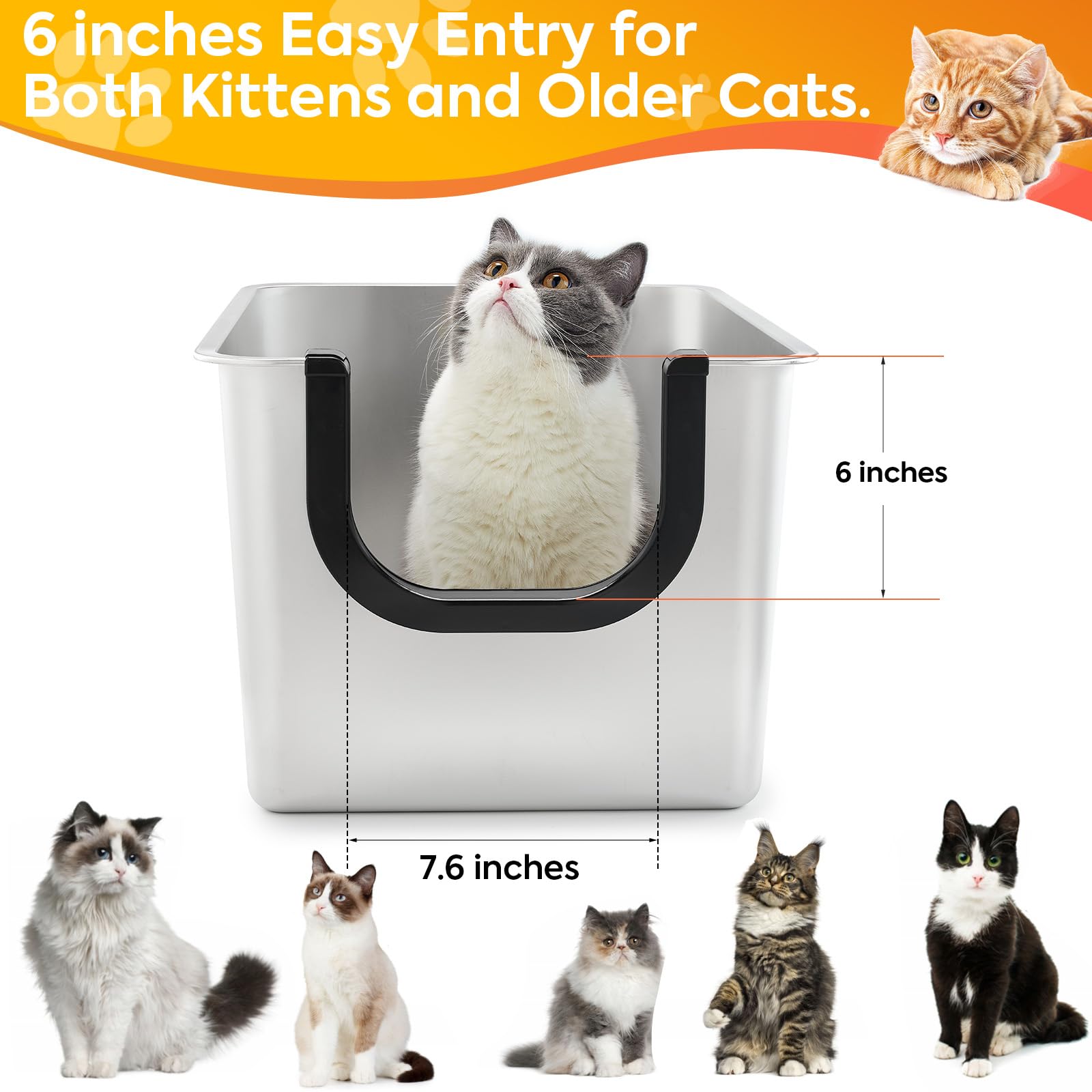 Yangbaga stainless steel litter box non-stick surface eases scooping and cleaning