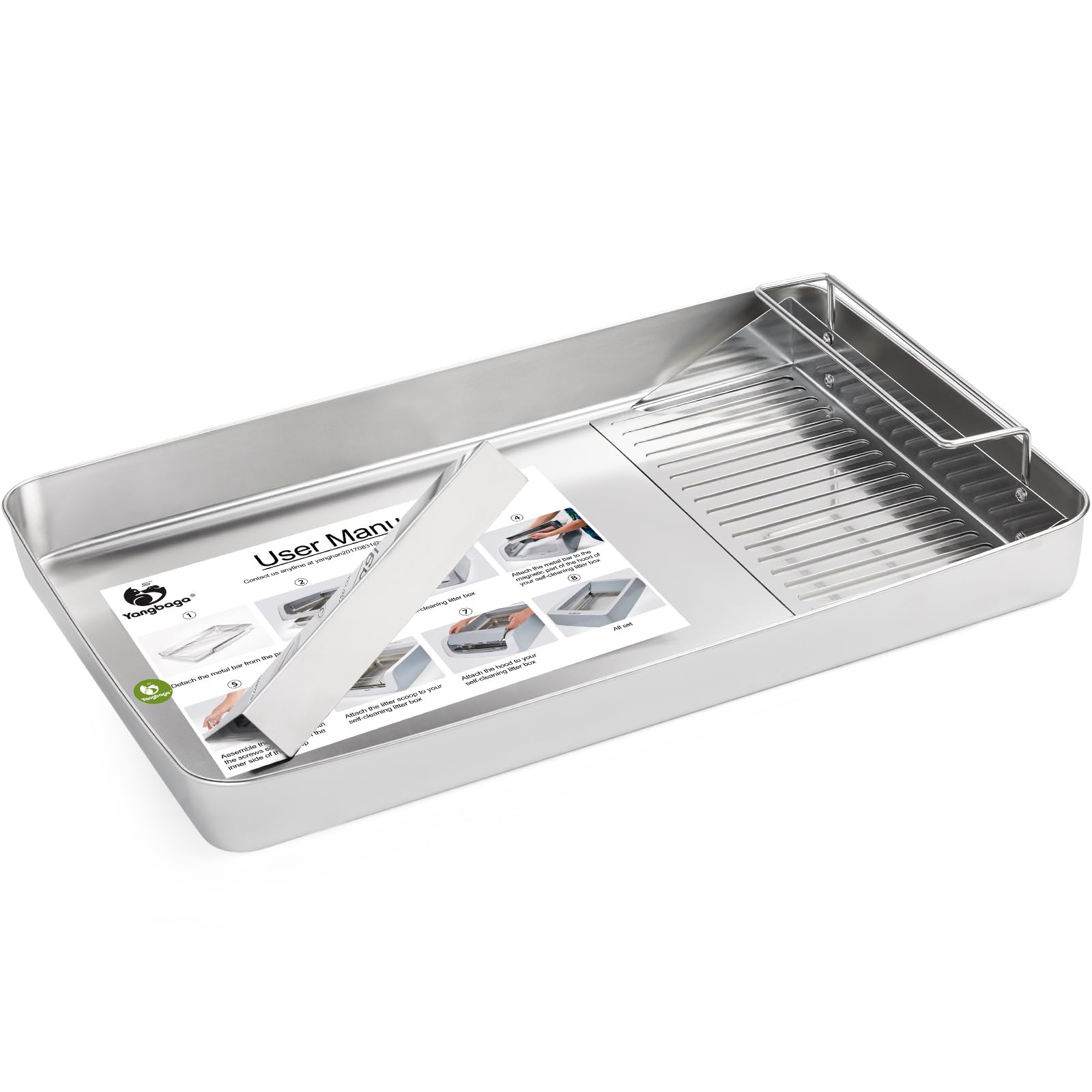 Yangbaga stainless steel litter tray ready for use, reusable and easy to clean
