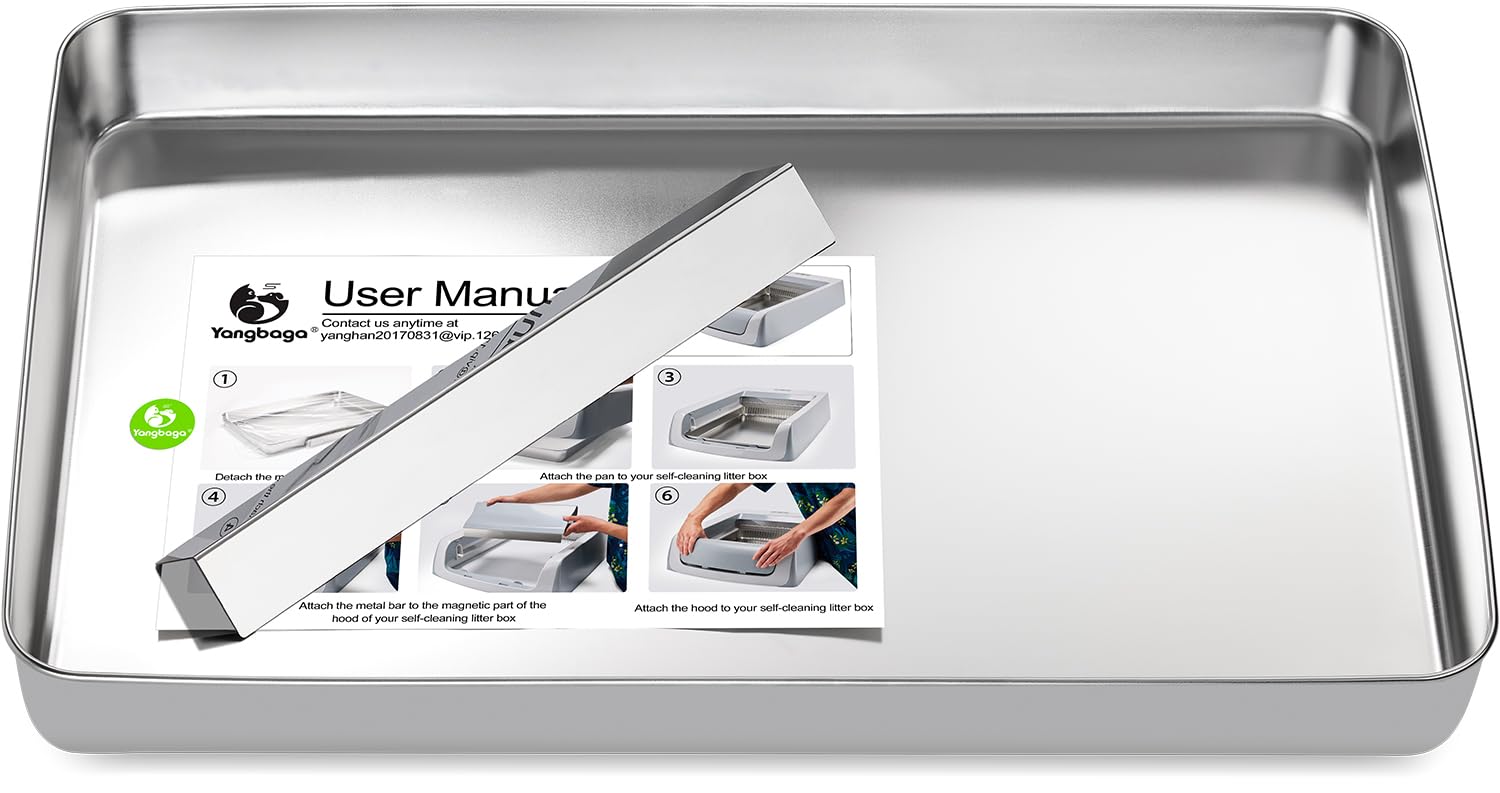 Yangbaga stainless steel reusable litter tray close-up, showing durable metal construction for longevity.
