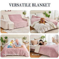 Yaning Blanket on couch with pets keeps fur and accidents off upholstery