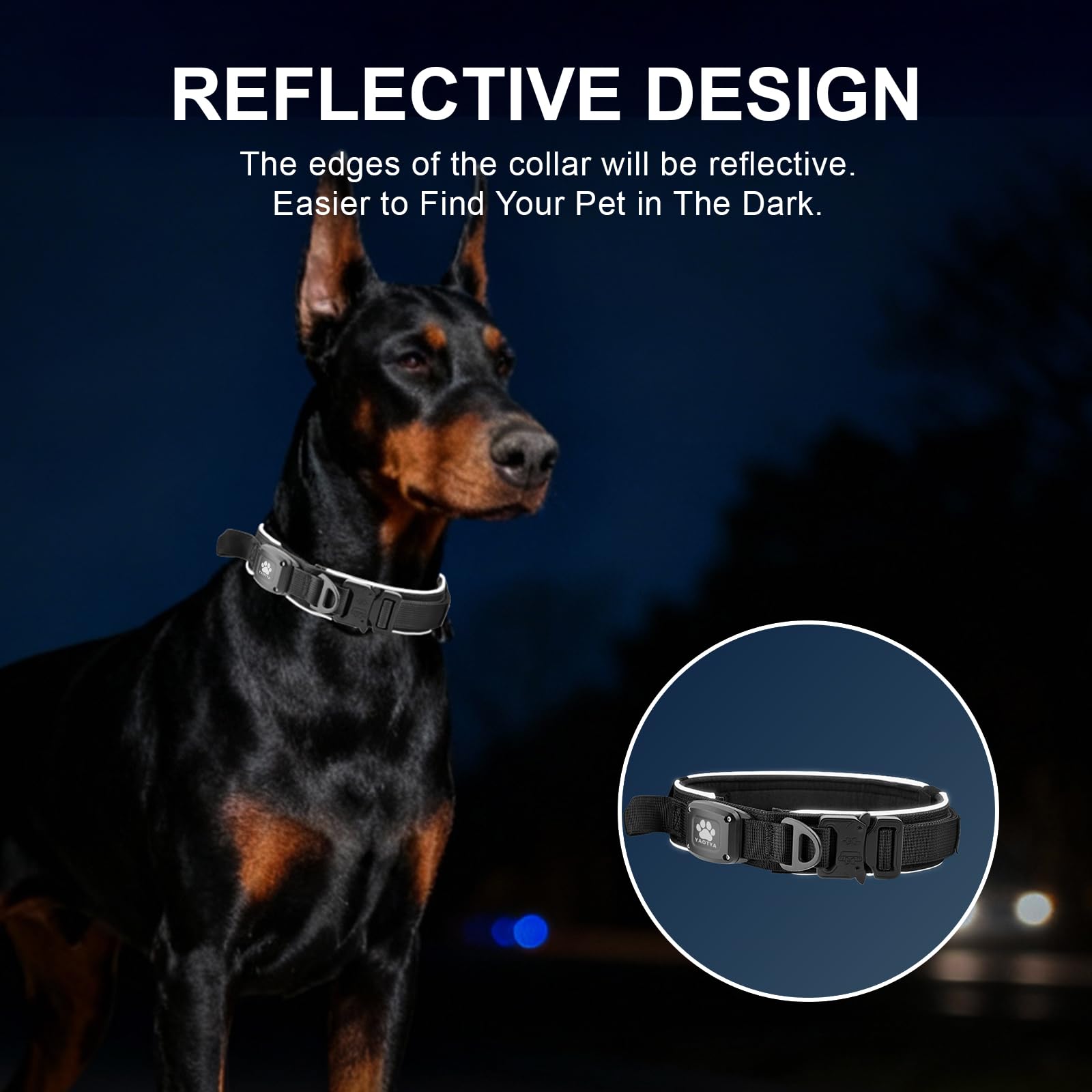 YaoTya heavy-duty metal buckle dog collar ensures secure fit for strong dogs.