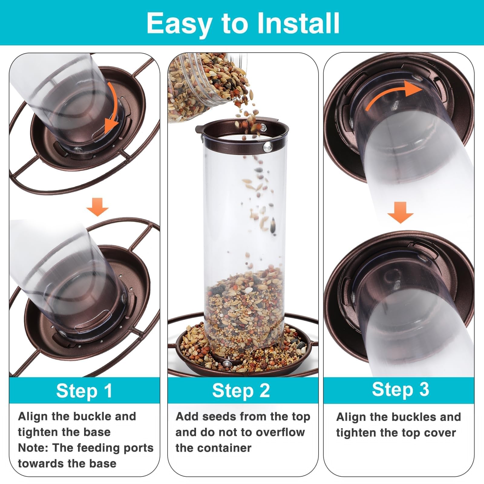 YARDIA bird feeder with hanging hook and steel rope for secure setup.