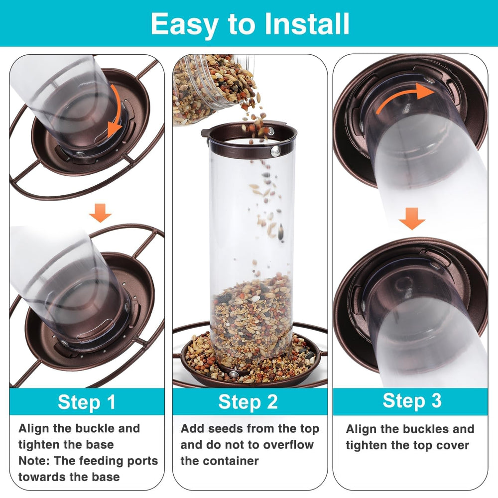 YARDIA bird feeder with hanging hook and steel rope for secure setup.