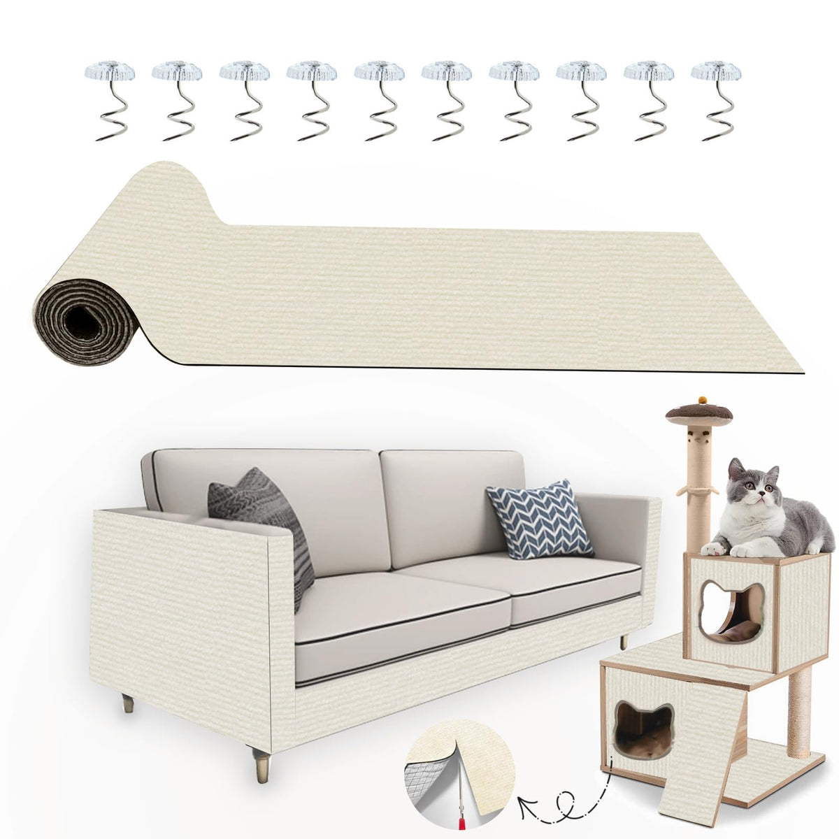 Yaruiguang cat scratch pad on sofa protects furniture from claws.