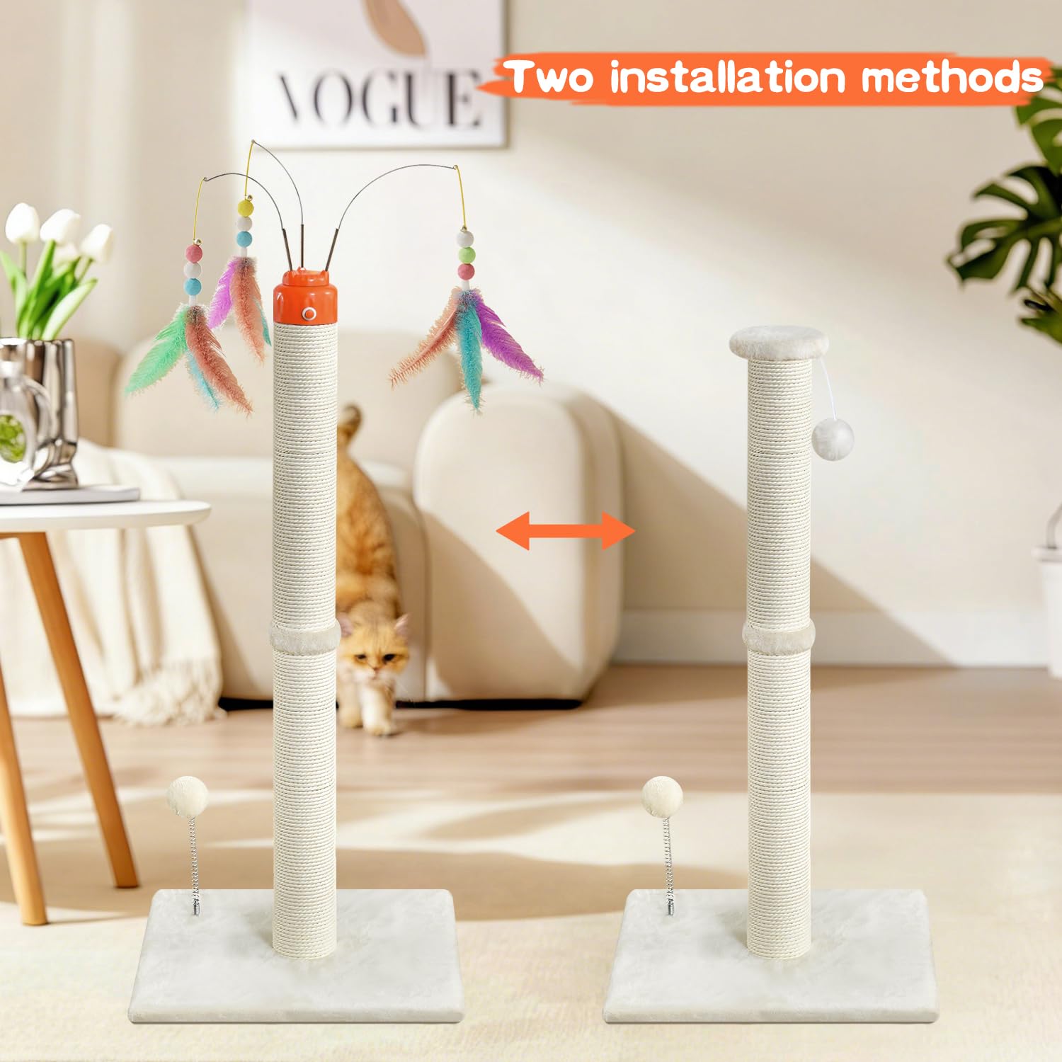 YARUOMY cat scratching post base close-up reveals wobble-free design.