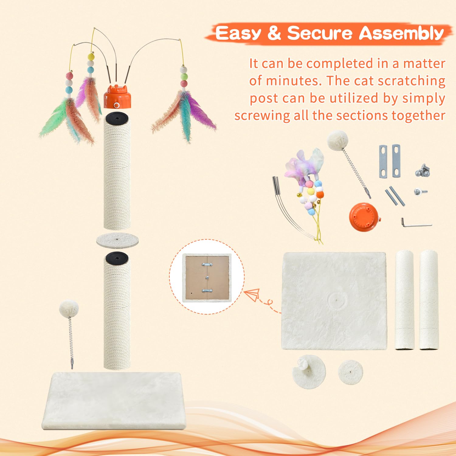 YARUOMY cat scratching post rotating ball supports indoor play.