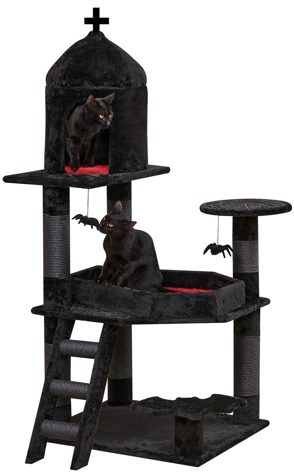 YARUOMY Gothic cat tree coffin bed for large cats, stylish and cozy.