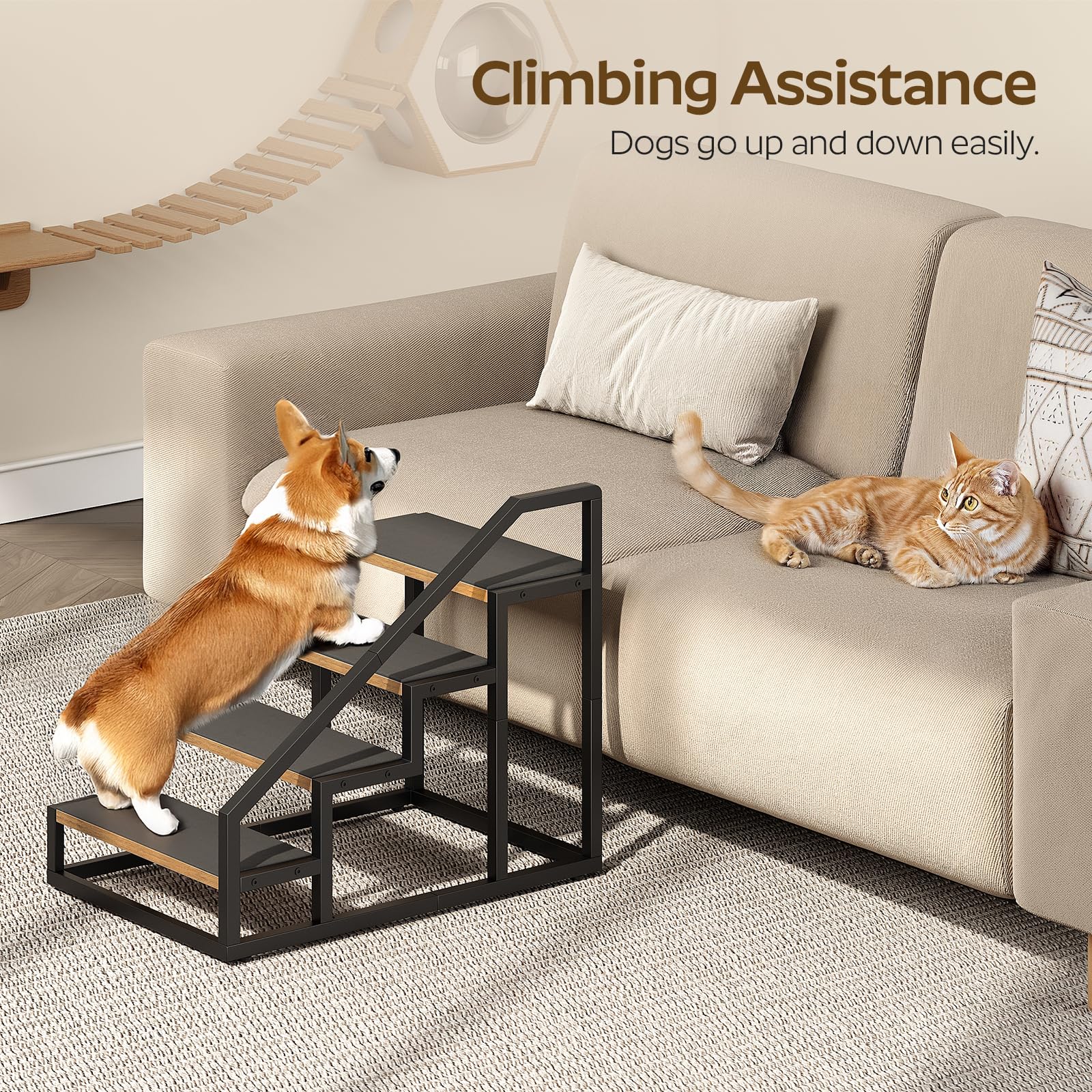 YATINEY dog stairs feature anti-slip pads for secure climbing