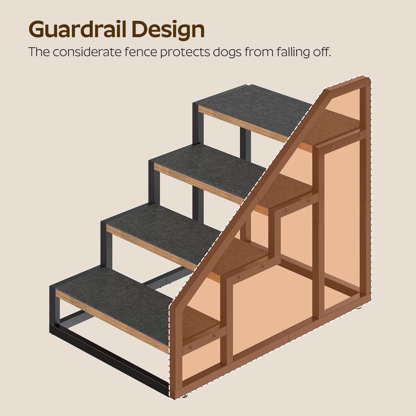 YATINEY dog stairs rustic brown and black finish fits decor
