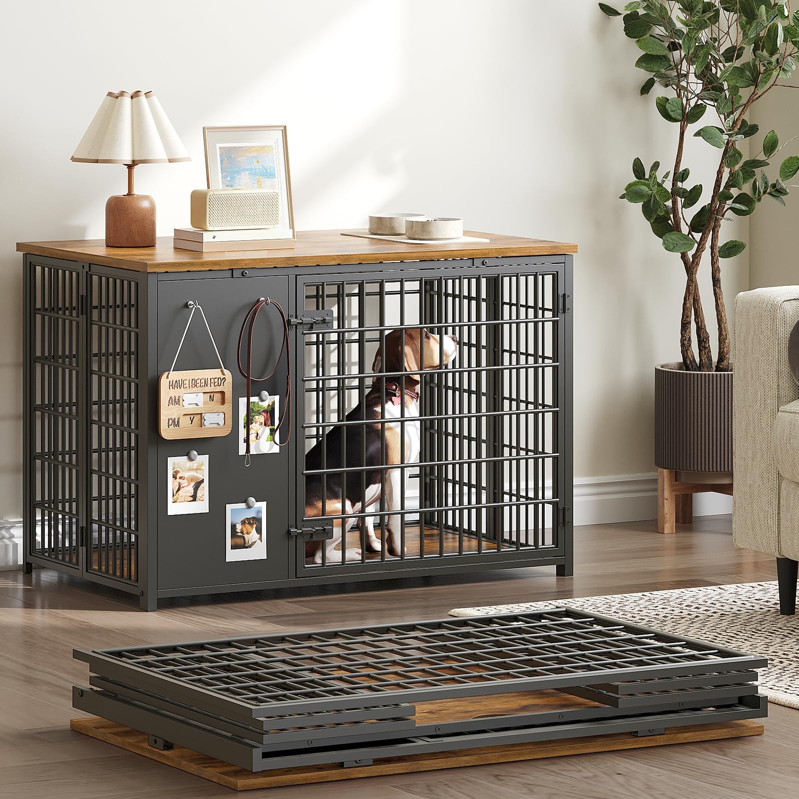 YATINEY foldable dog crate furniture shown in quick setup view