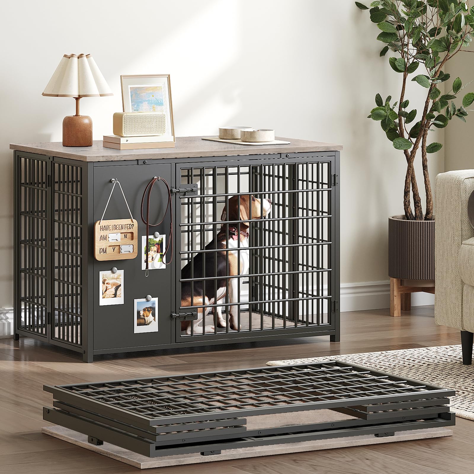 YATINEY foldable dog crate furniture blends into any room as a space-saving containment solution.