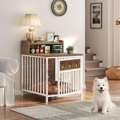 YATINEY two-tier pet crate storage keeps bowls and toys organized