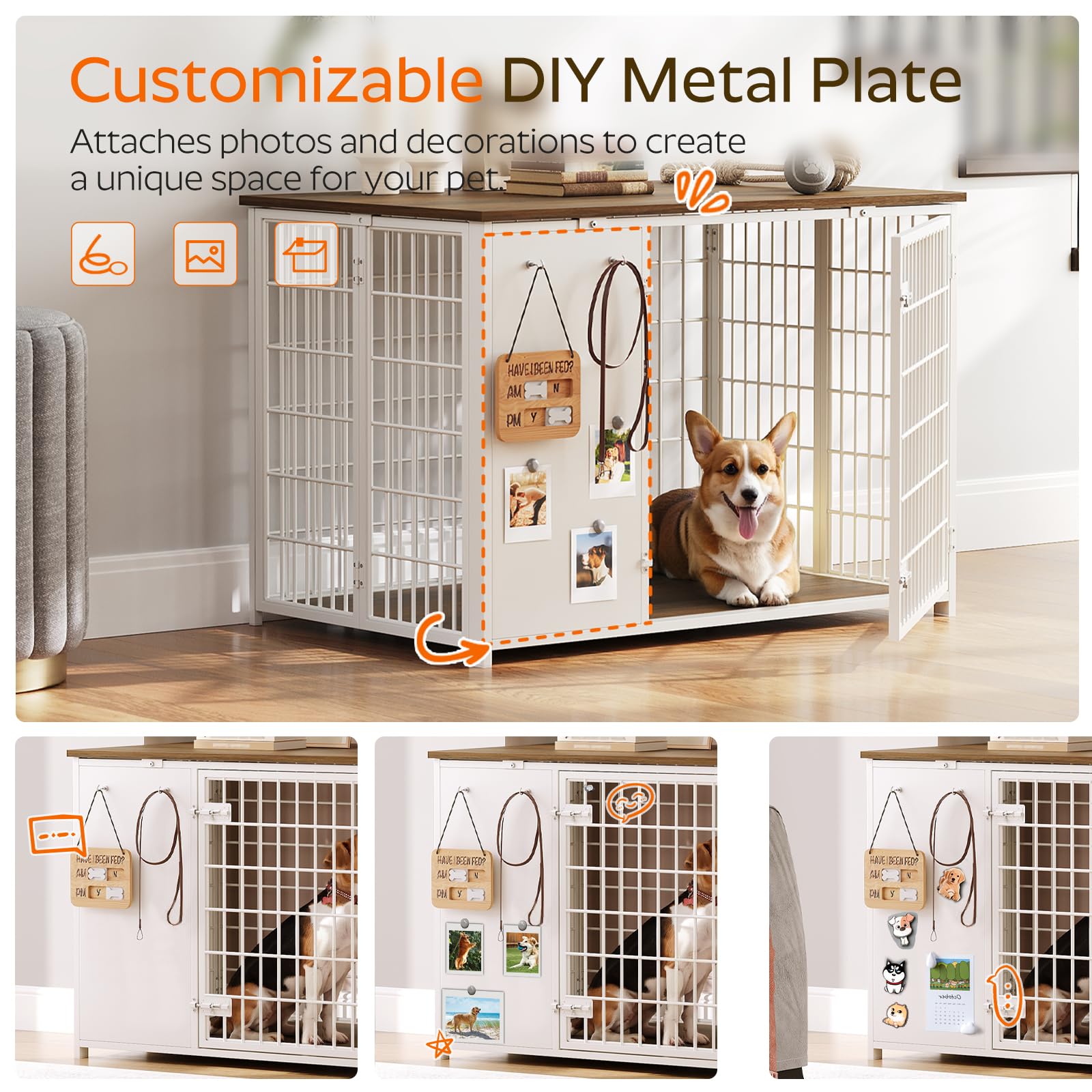 YATINEY wooden dog cage end table blends with living room furniture.