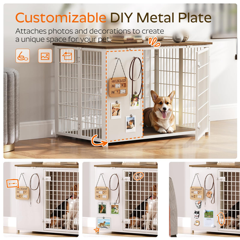 YATINEY wooden dog cage end table blends with living room furniture.