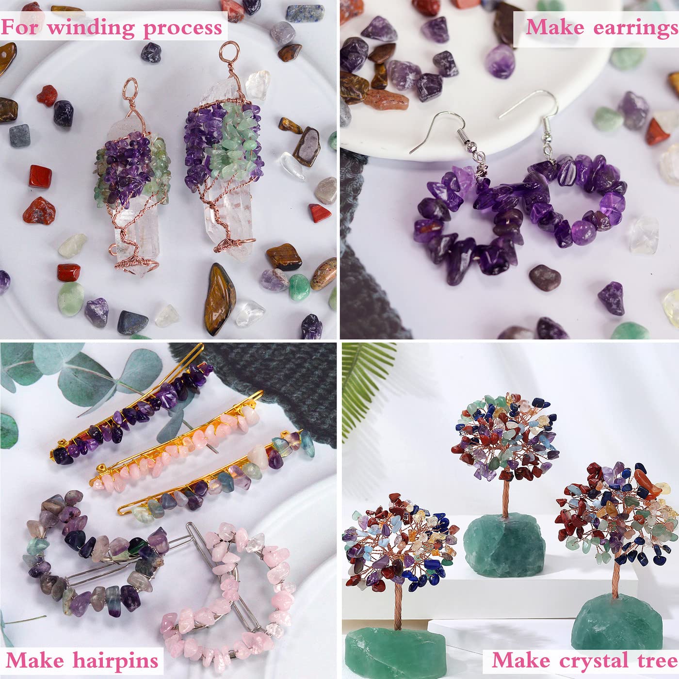 YATOJUZI rose quartz and amethyst chips for calm, colorful displays.