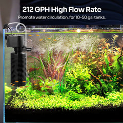 Yaubay aquarium filter demonstrates aeration at 212 GPH for better oxygen levels