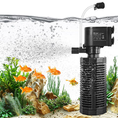 Yaubay aquarium internal filter with 360-degree suction for thorough tank cleaning