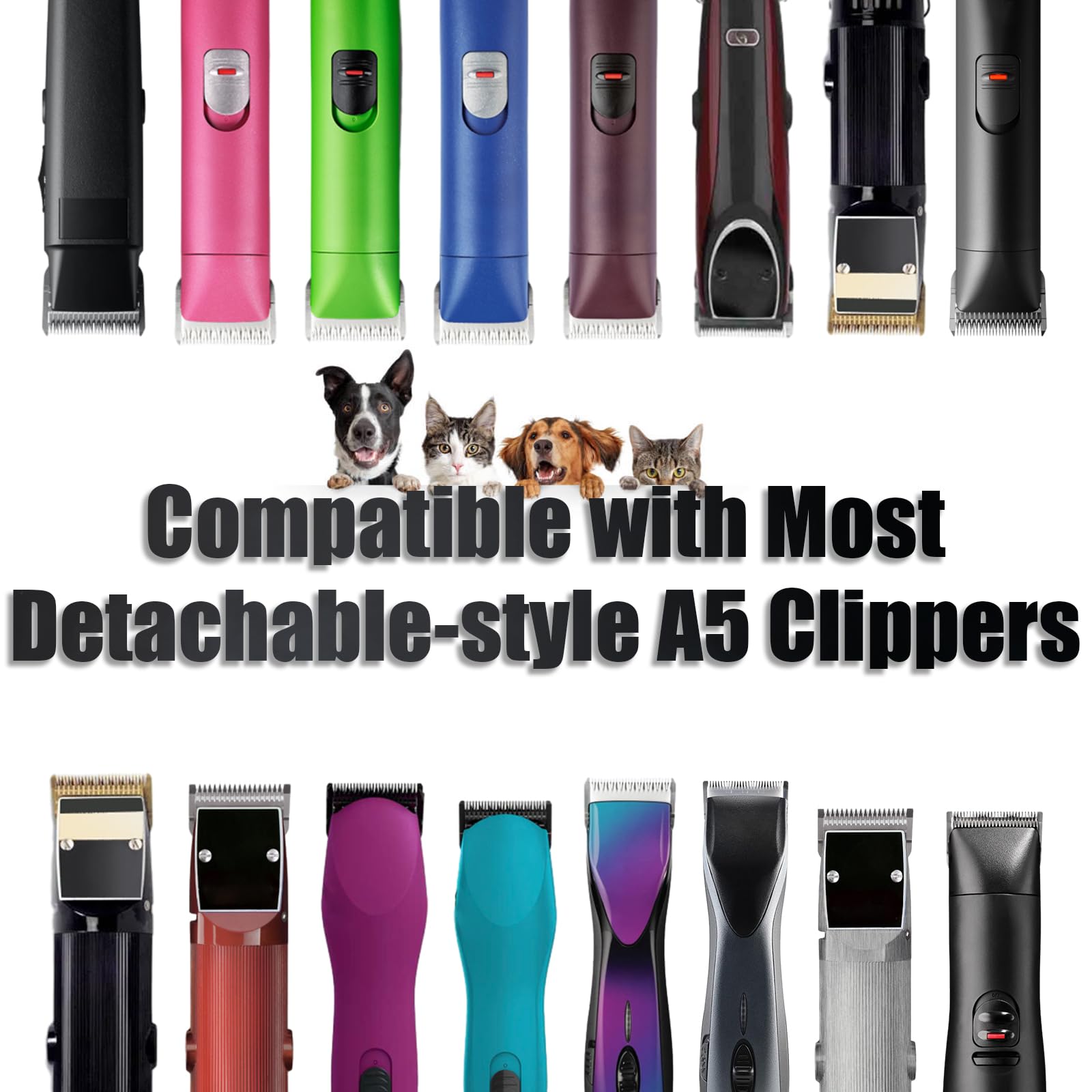 Dog grooming in action using detachable blades.