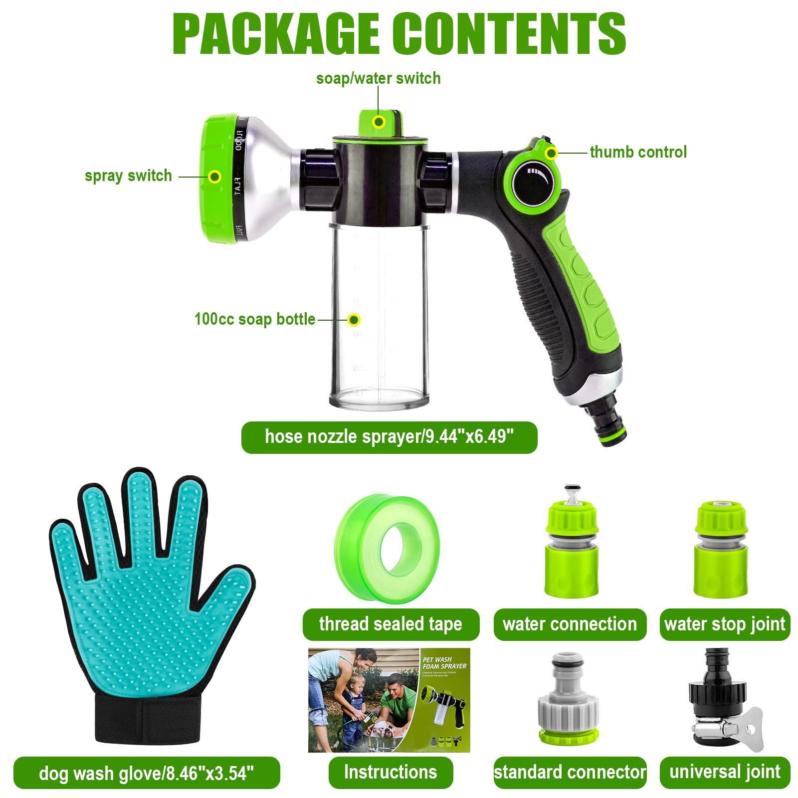 YCCOKJJ multi-use kit supports car wash, gardening, and pet baths.