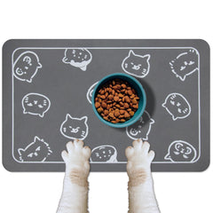 YCT cat food mat with non-slip backing keeps bowls in place and floors dry.