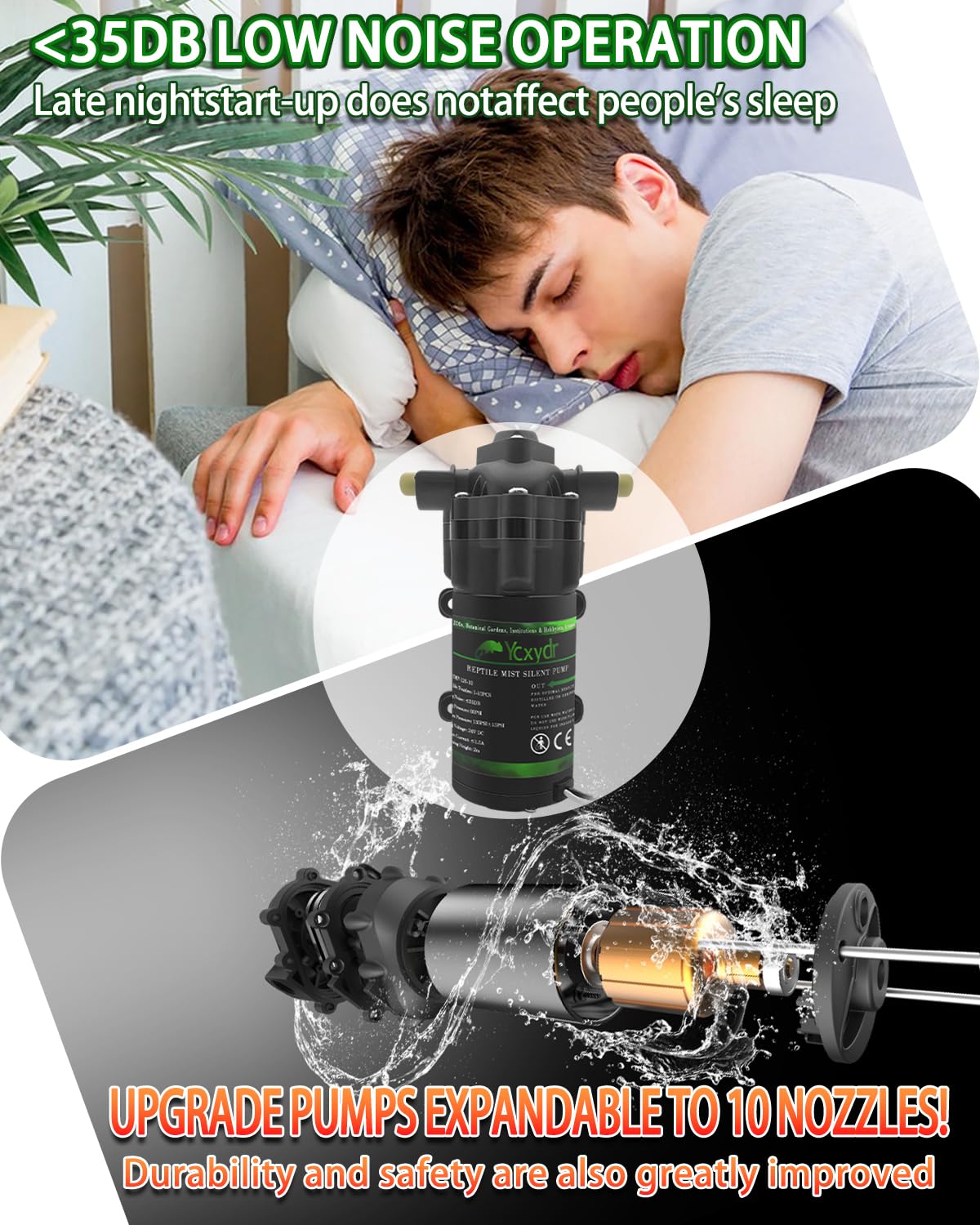 Ycxydr quiet misting pump operates silently, reducing disturbance in enclosures.