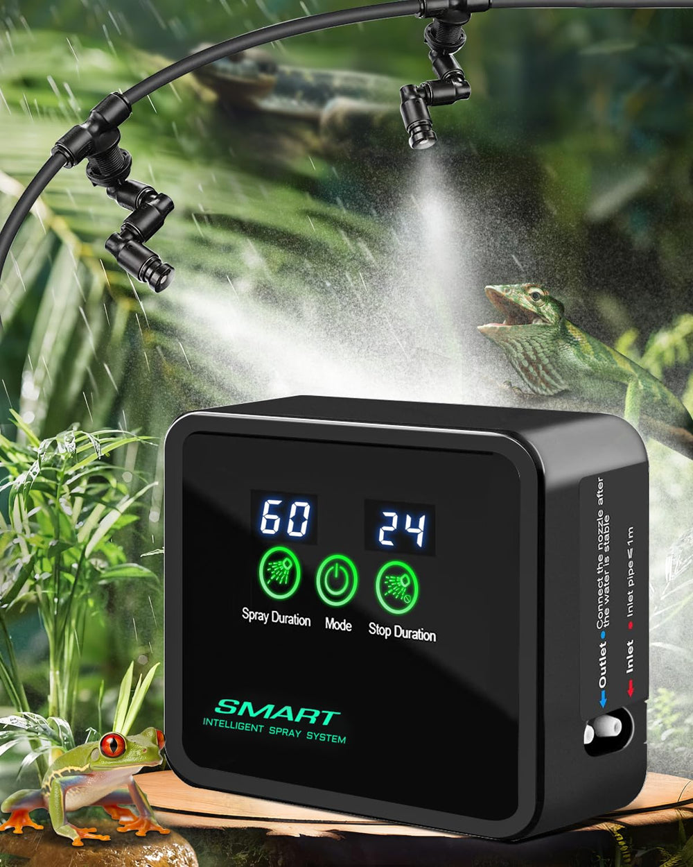 Ycxydr smart misting system LED display helps set timers easily.