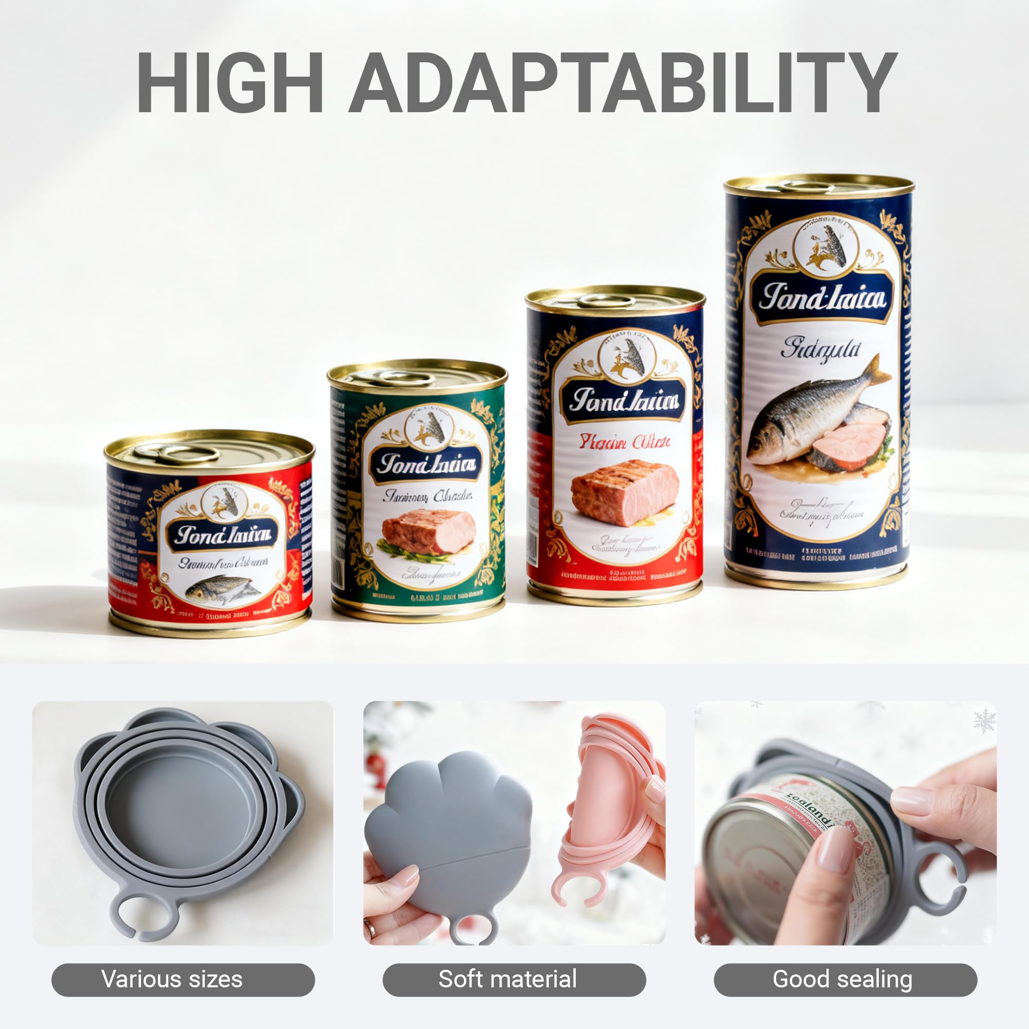 Ydeer pink-grey can lids in multiple sizes fit most standard pet cans.