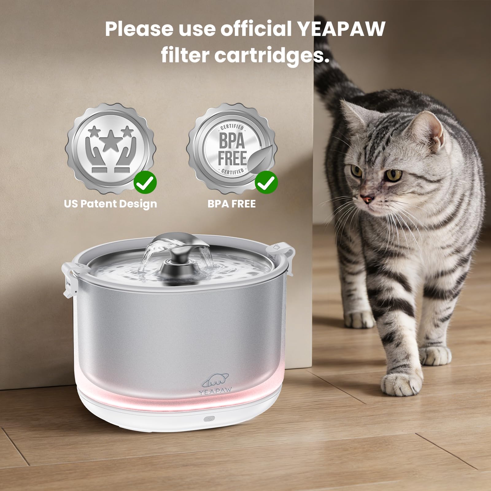 YEAPAW 24/7 fresh water supports hydration for pets throughout the day.
