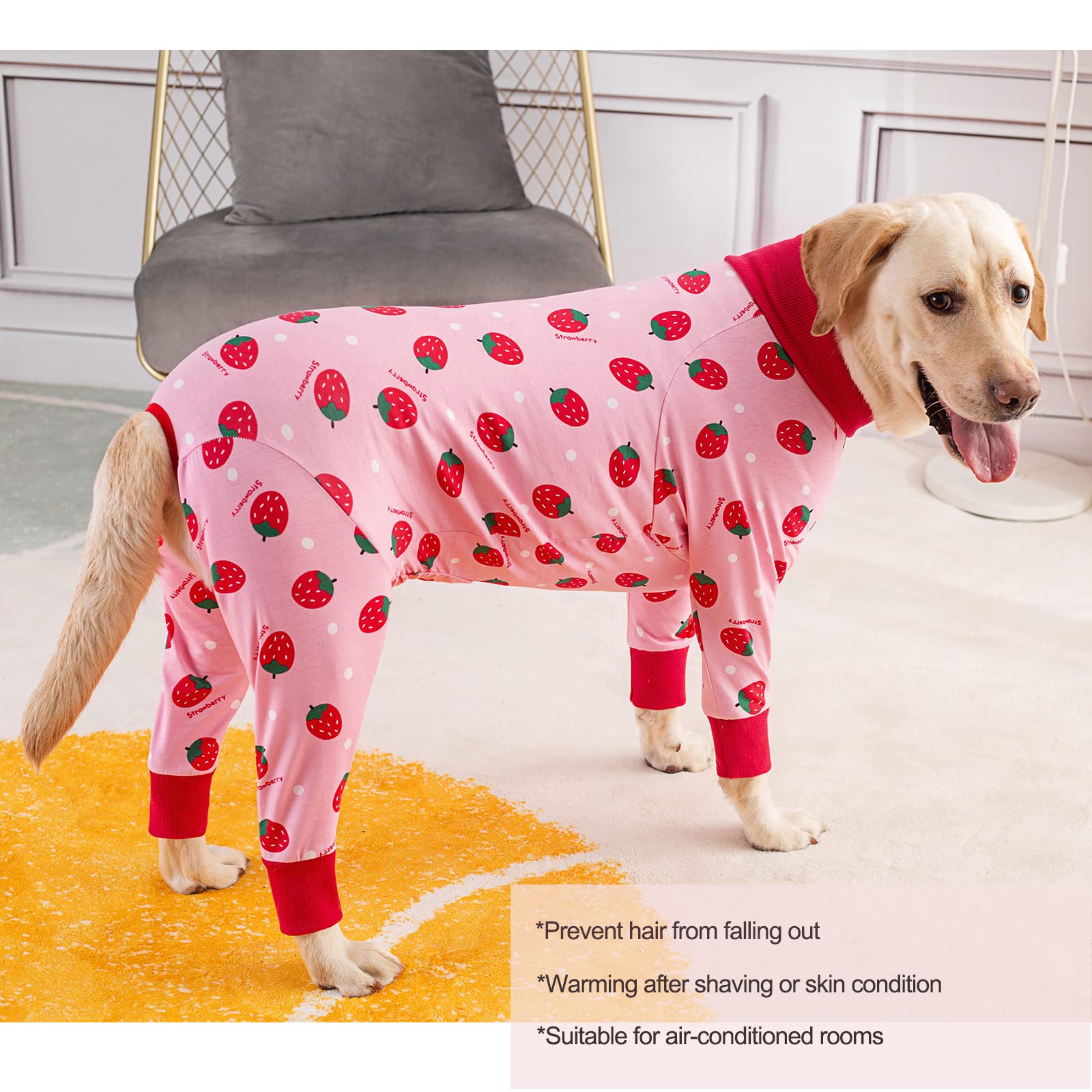 Yeapeeto dog recovery strawberry back view shows easy wear and care.