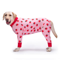 Yeapeeto dog recovery suit strawberry overview showing breathable comfort and cone-free wear