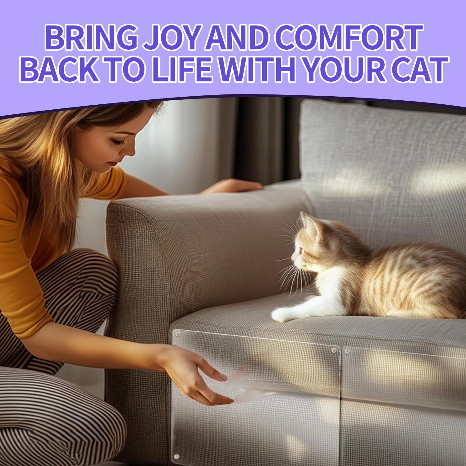 Smooth, protected living room surface with Yeatem cat protector.