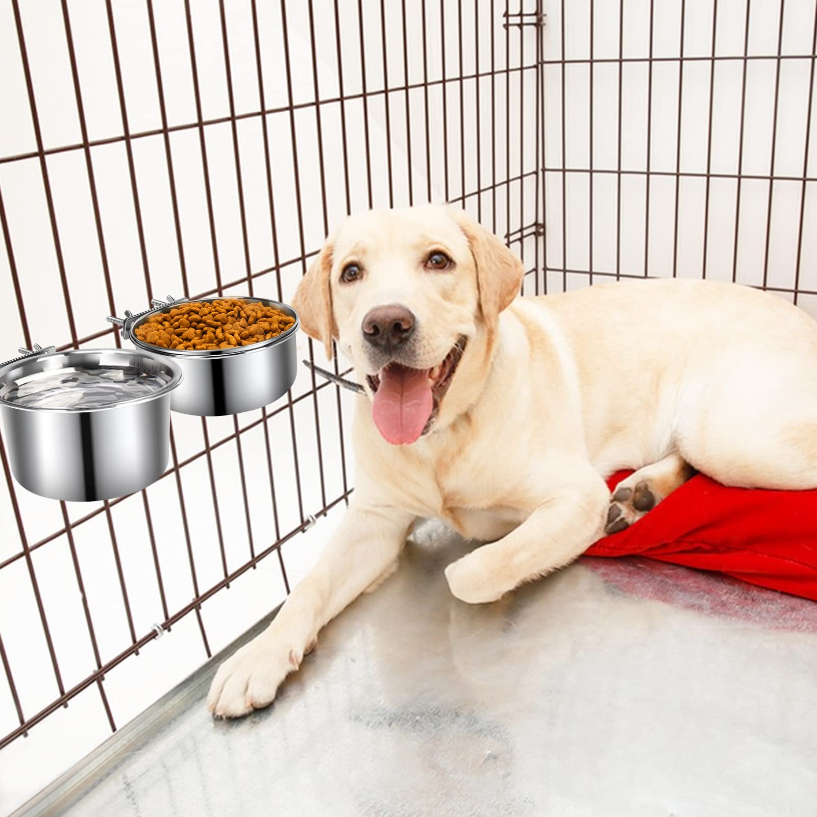 YECERCAN adjustable-height bowls fit medium and large dogs.