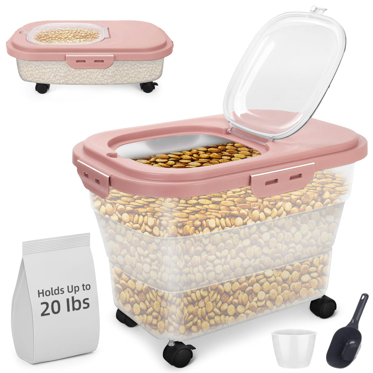 YECERCAN airtight pet food container extended view showing large kibble capacity