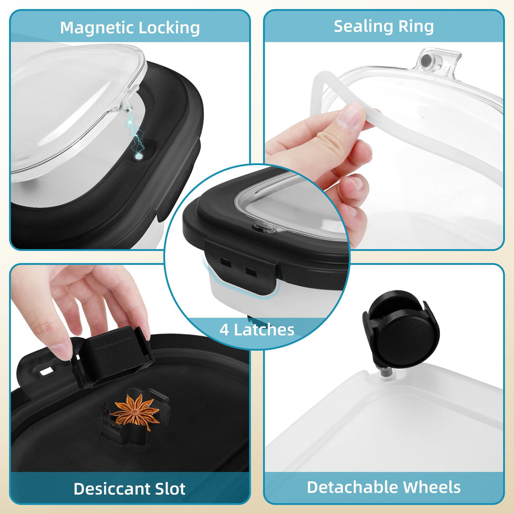 YECERCAN airtight lid with four latches and silicone seal protects contents.