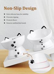 Yedio elevated cat bowl at four inches reduces neck strain for pets.