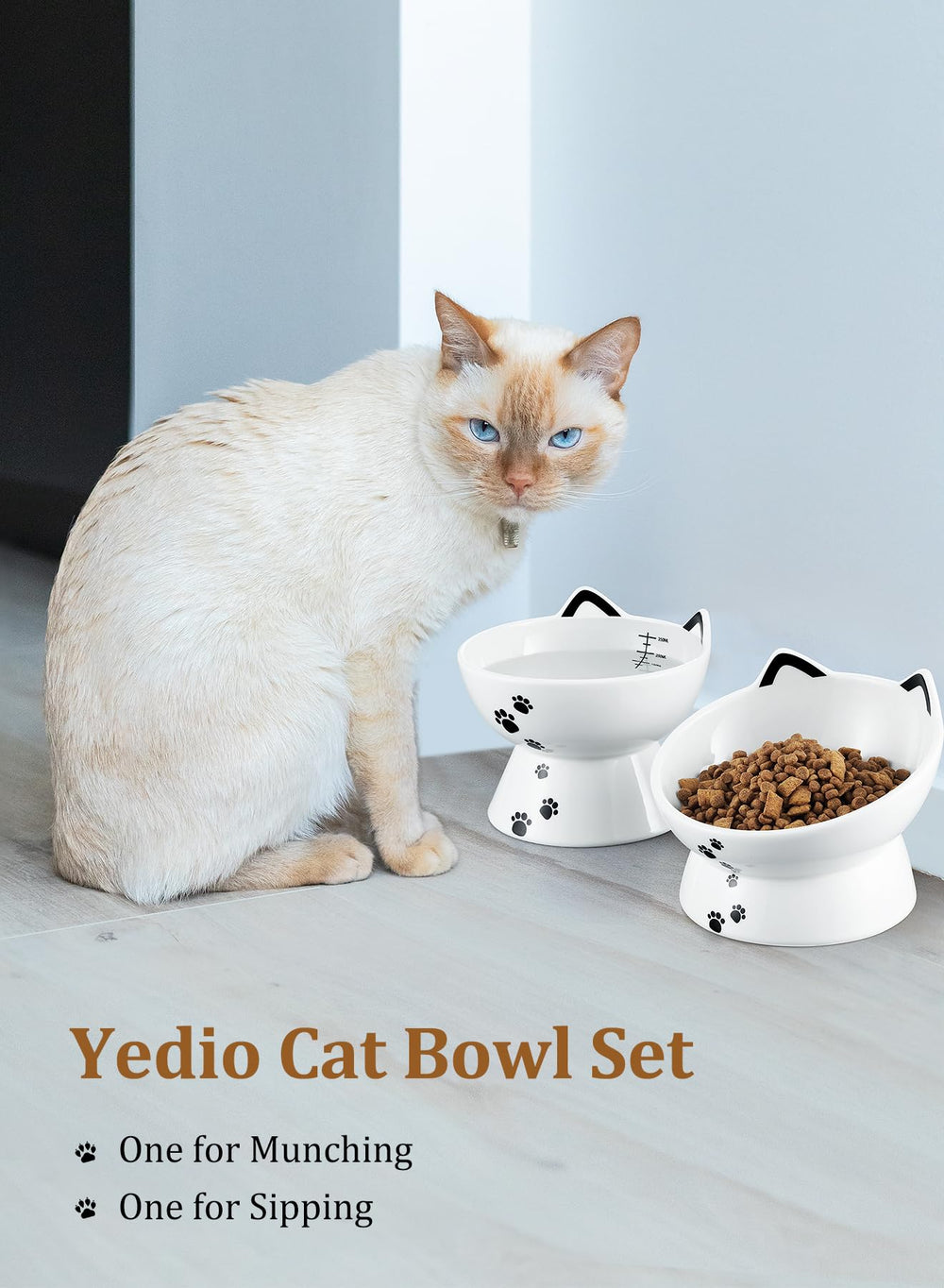 Yedio elevated feeding height reduces neck strain during feeding.