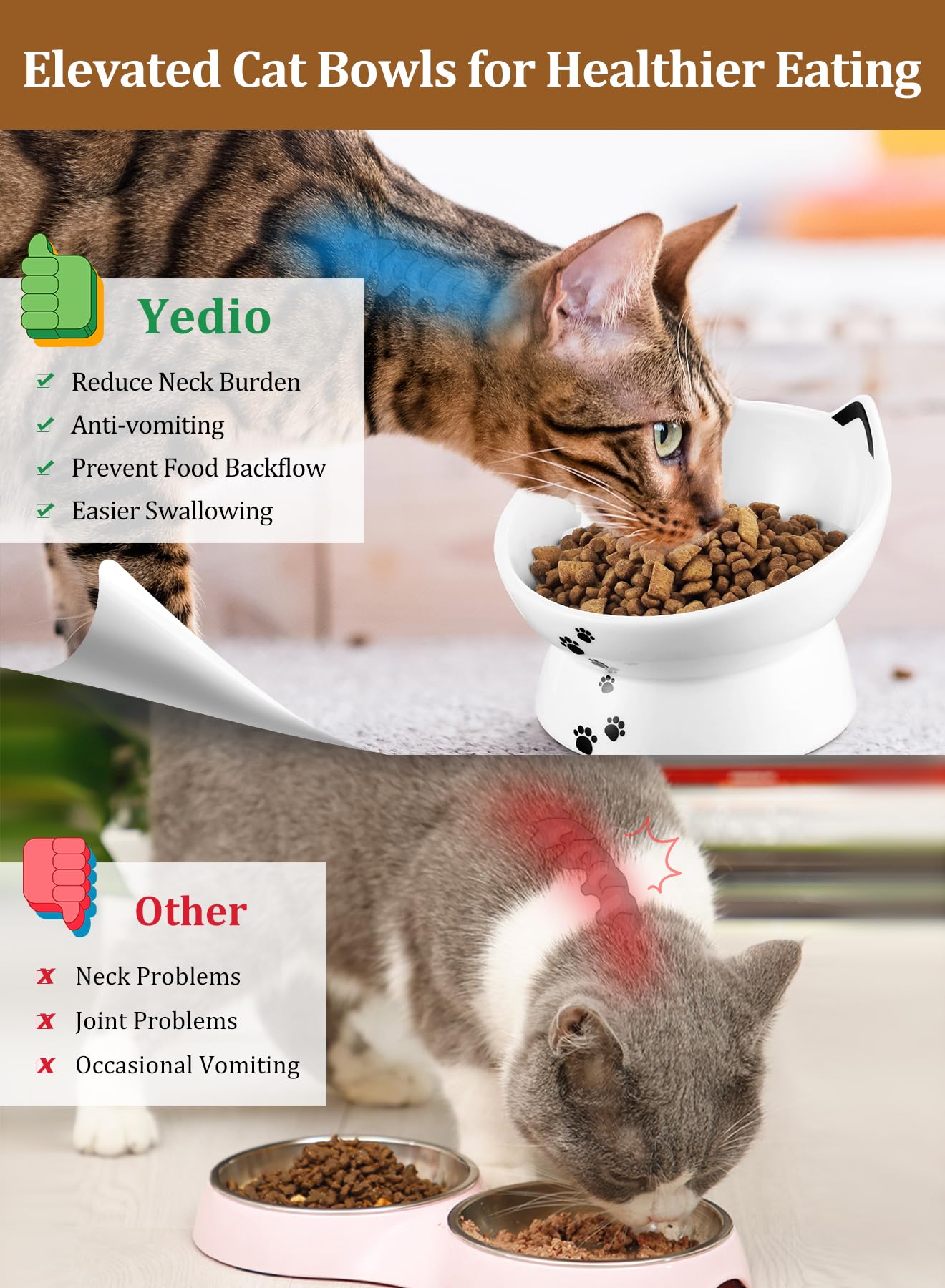 Yedio non-slip base keeps the bowl stable during meals.