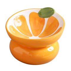 Yeexoxow ceramic raised cat bowl with orange design, promoting comfortable, whisker-friendly meals.