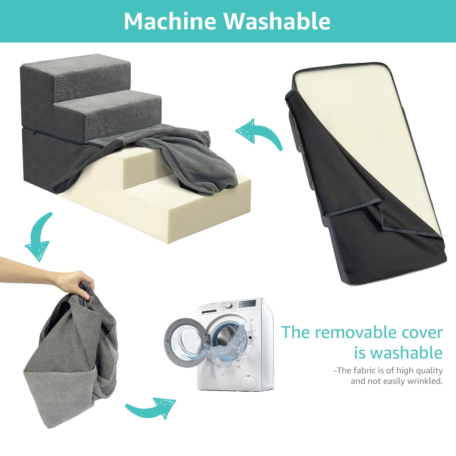 YENING Large Dog Stairs removable cover washing makes cleaning easy.