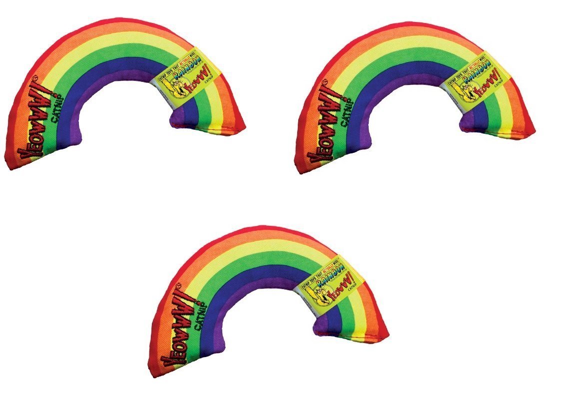 Yeowww catnip rainbow toy 3-pack, vibrant colors invite active play.