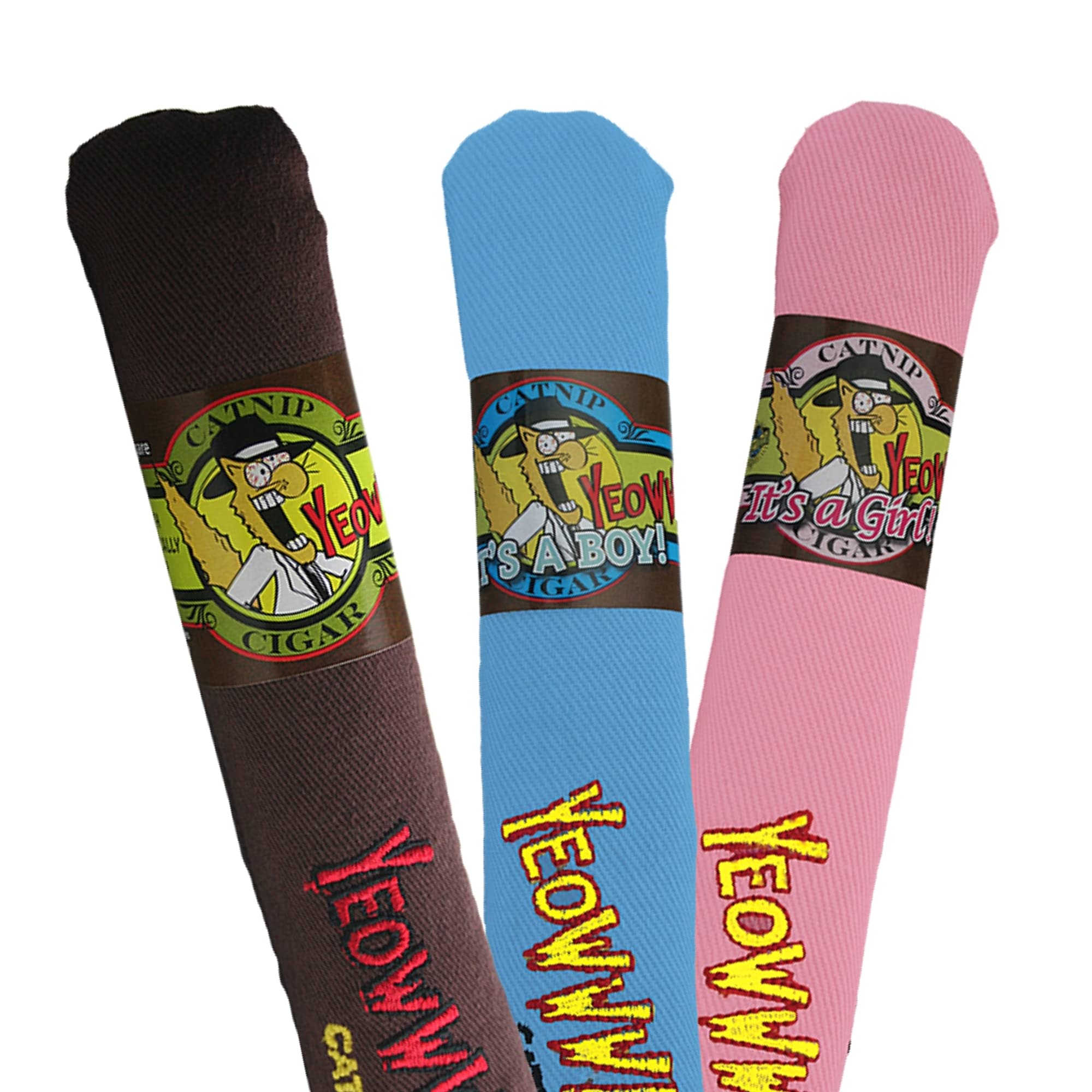 Yeowww! catnip cigars in blue, pink, and green offer sensory engagement