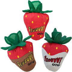 Yeowww! Strawberries catnip toy front view highlights strawberry shape for interactive play sessions